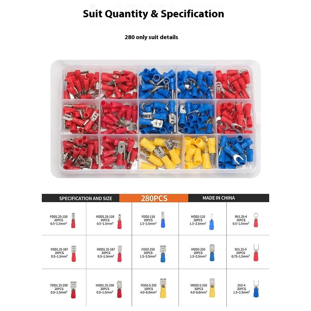 280Pcs Insulated Ring Terminals Assorted Kit Cold Press Electrical Wire Crimp Connectors - 3