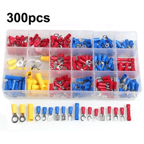 300Pcs Insulated Ring Terminals Assorted Kit Cold Press Electrical Wire Crimp Connectors - 1