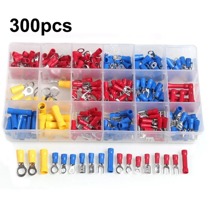 300Pcs Insulated Ring Terminals Assorted Kit Cold Press Electrical Wire Crimp Connectors - 1