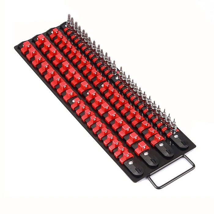 Handled Socket Organizer with 80 Socket , 1  /  4" 3  /  8" 1  /  2" Socket Holder for Workshop  /  Garage - Red - 1