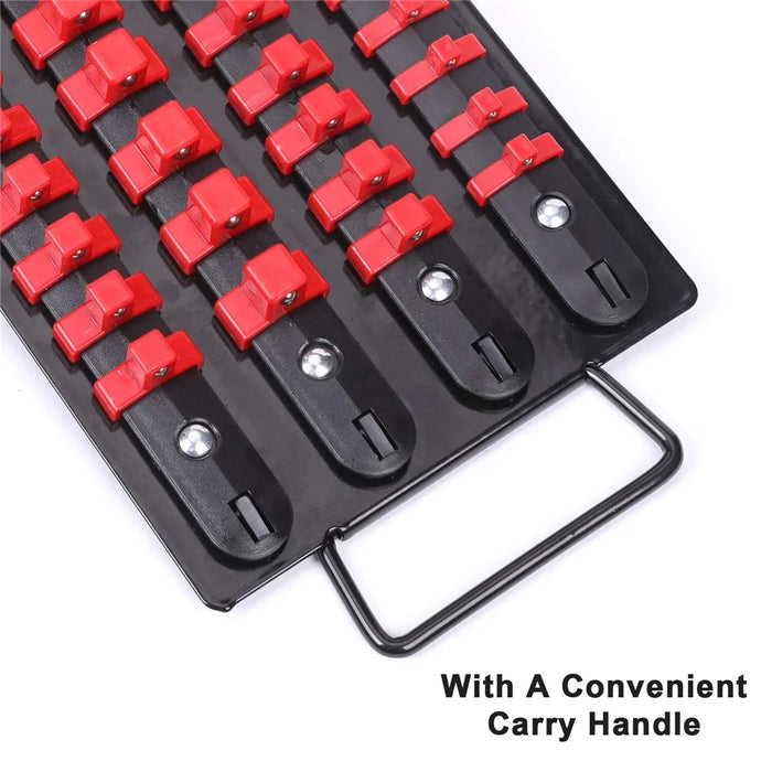 Handled Socket Organizer with 80 Socket , 1  /  4" 3  /  8" 1  /  2" Socket Holder for Workshop  /  Garage - Red - 4