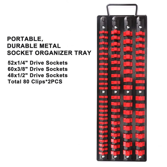 Handled Socket Organizer with 80 Socket , 1  /  4" 3  /  8" 1  /  2" Socket Holder for Workshop  /  Garage - Red - 5