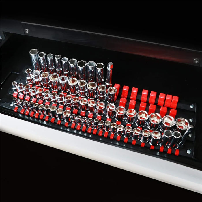 Handled Socket Organizer with 80 Socket , 1  /  4" 3  /  8" 1  /  2" Socket Holder for Workshop  /  Garage - Red - 6