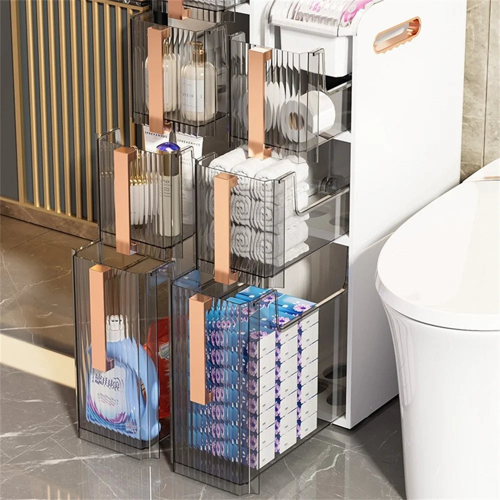 3 Tiers Slim Bathroom Storage Cabinet Plastic Narrow Space Organizer Drawer with Wheels - 2