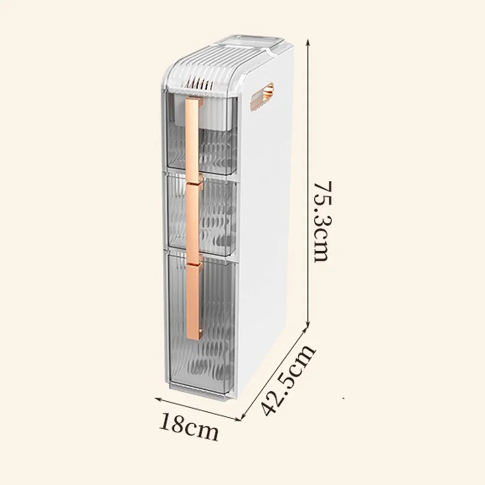 3 Tiers Slim Bathroom Storage Cabinet Plastic Narrow Space Organizer Drawer with Wheels - 4