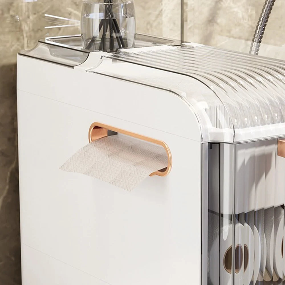 PP + ABS Slim Storage Cabinet Toilet Gap 2 Tier Clear Bathroom Organizer Rack with Wheels - 4