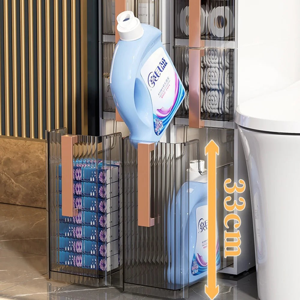 PP + ABS Slim Storage Cabinet Toilet Gap 2 Tier Clear Bathroom Organizer Rack with Wheels - 5