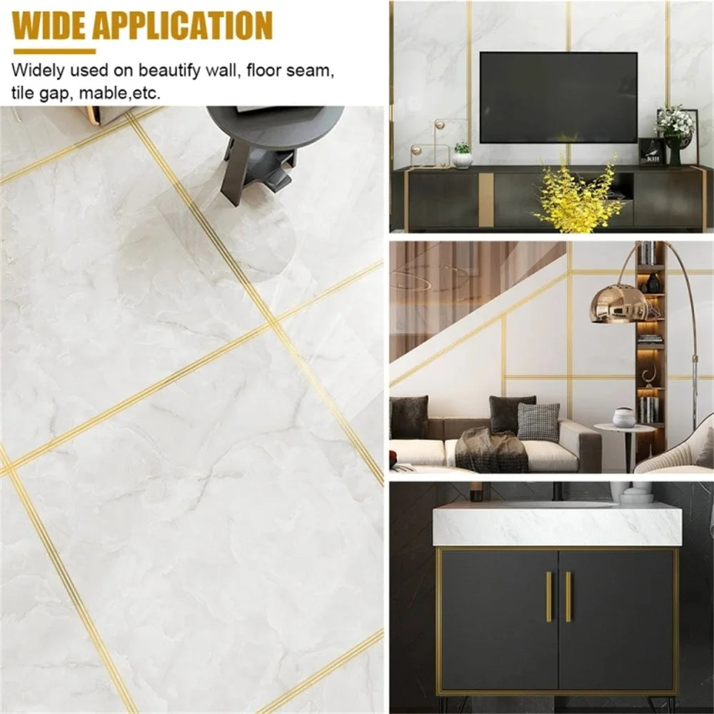 2.5cm PVC Gold Foil Floor Tile Tape Strip Wall Gap Seam Self Adhesive Decorative Sticker , Length 5m - 3