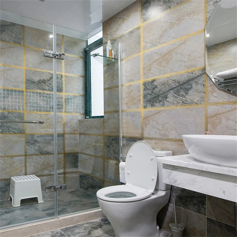 2.5cm PVC Gold Foil Floor Tile Tape Strip Wall Gap Seam Self Adhesive Decorative Sticker , Length 5m - 5