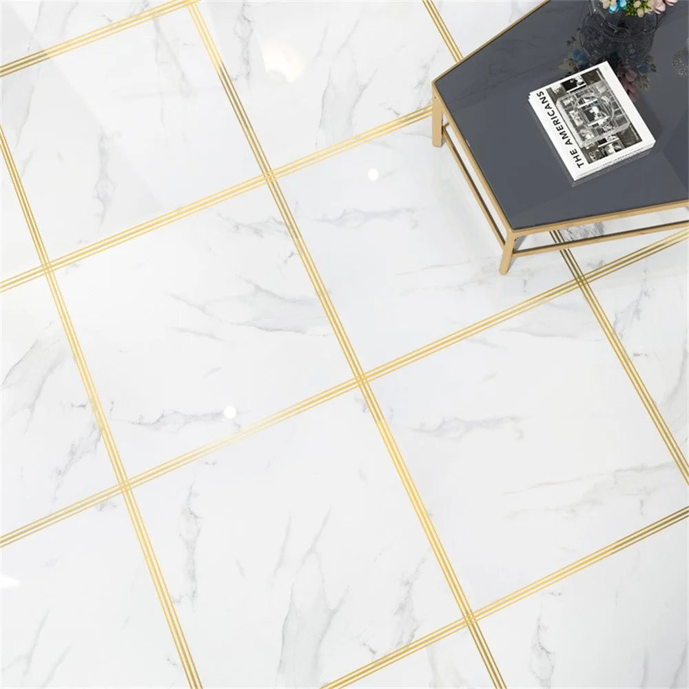 2.5cm PVC Gold Foil Floor Tile Tape Strip Wall Gap Seam Self Adhesive Decorative Sticker , Length 5m - 6