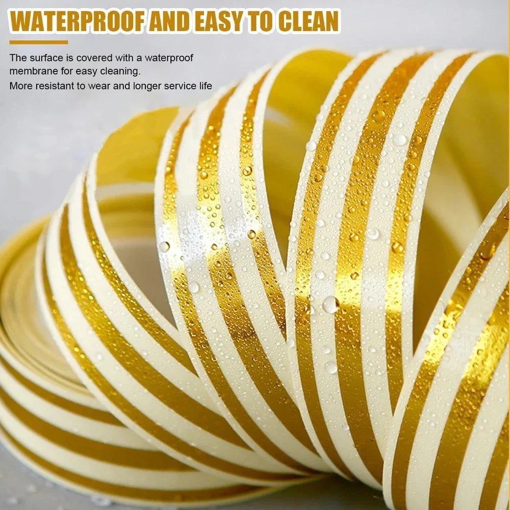 2.5cm PVC Gold Foil Floor Tile Tape Strip Wall Gap Seam Self Adhesive Decorative Sticker , Length 5m - 7