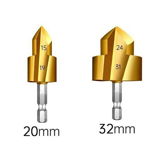 2Pcs / Set 3 Flute 20 + 32mm HSS Hex Shank PPR Pipe Reamer Drill Bit Step Drill Hole Opener for Water Pipe Expansion - 6