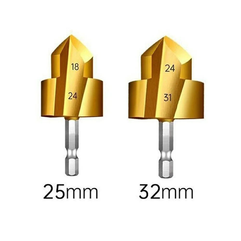 2Pcs / Set 3 Flute 25 + 32mm HSS Hex Shank PPR Pipe Reamer Drill Bit Step Drill Hole Opener for Water Pipe Expansion - 6