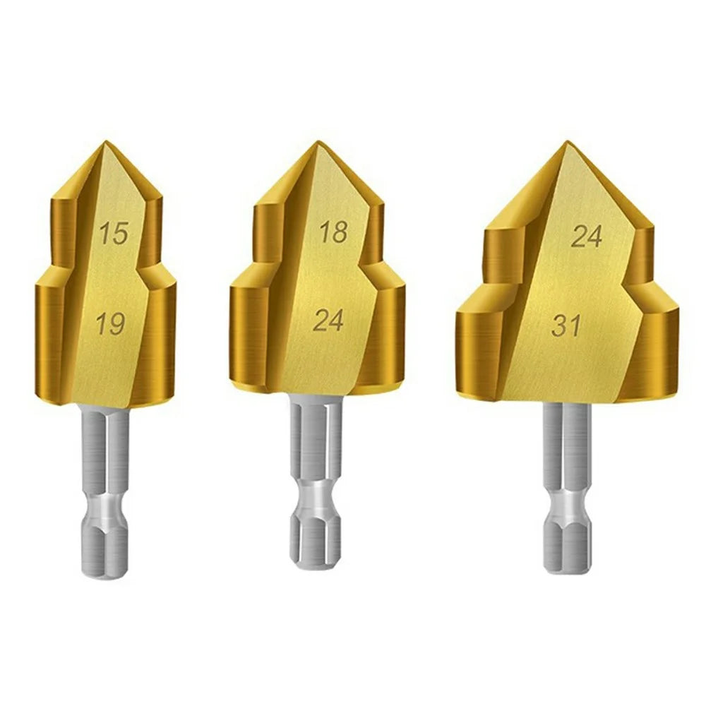 3Pcs / Set 3 Flute 20 + 25 + 32mm HSS Hex Shank PPR Pipe Reamer Drill Bit Step Drill Hole Opener for Water Pipe Expansion - 1