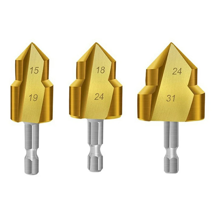 3Pcs / Set 3 Flute 20 + 25 + 32mm HSS Hex Shank PPR Pipe Reamer Drill Bit Step Drill Hole Opener for Water Pipe Expansion - 1