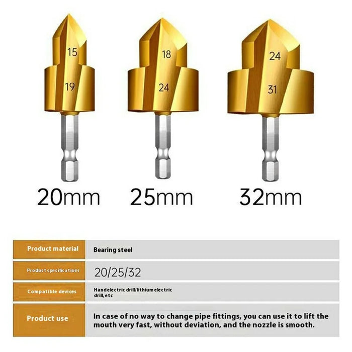 3Pcs / Set 3 Flute 20 + 25 + 32mm HSS Hex Shank PPR Pipe Reamer Drill Bit Step Drill Hole Opener for Water Pipe Expansion - 6