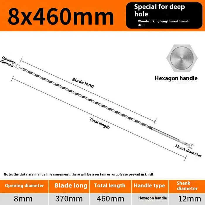 8x460mm Deep Hole Extended Auger Drill Bit Woodworking Hex Shank Bit for Electric Drill / Bench Drill - 6