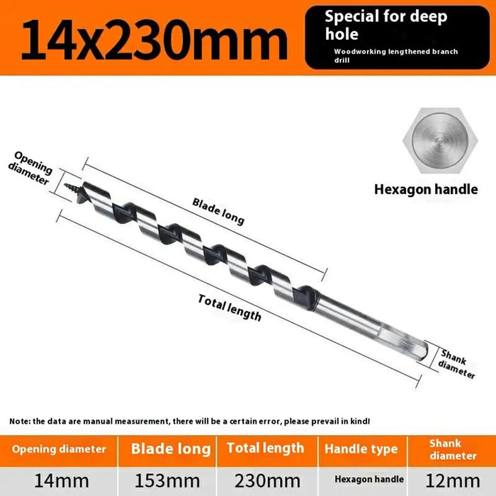 14x230mm Deep Hole Extended Auger Drill Bit Woodworking Hex Shank Bit for Electric Drill / Bench Drill - 6