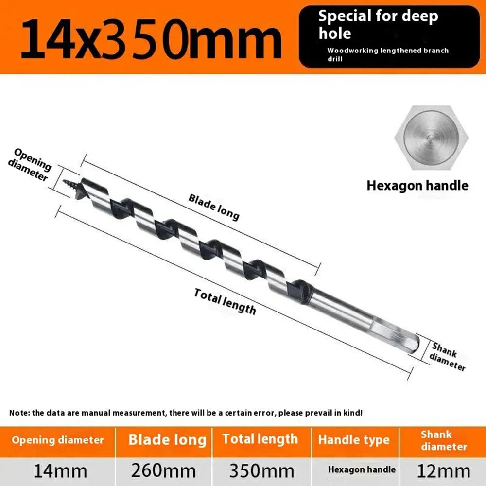14x350mm Deep Hole Extended Auger Drill Bit Woodworking Hex Shank Bit for Electric Drill / Bench Drill - 6