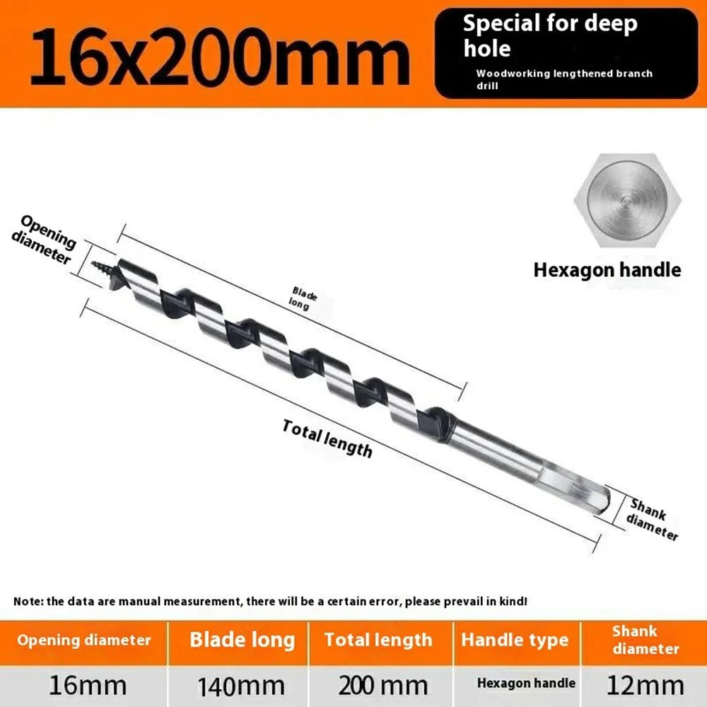 16x200mm Deep Hole Extended Auger Drill Bit Woodworking Hex Shank Bit for Electric Drill / Bench Drill - 6