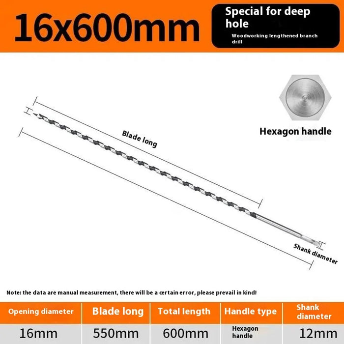 16x600mm Deep Hole Extended Auger Drill Bit Woodworking Hex Shank Bit for Electric Drill / Bench Drill - 7