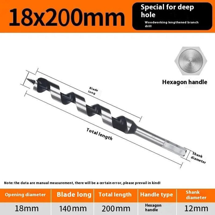 18x200mm Deep Hole Extended Auger Drill Bit Woodworking Hex Shank Bit for Electric Drill / Bench Drill - 7