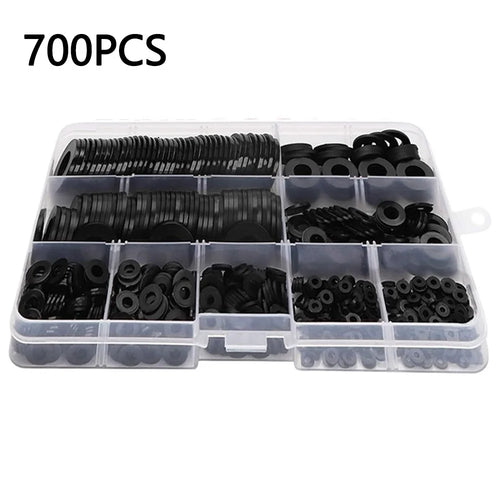700Pcs / Set Nylon Washer M2-M12 9 Sizes Flat Gaskets Fasteners Assortment Kit - Black - 1
