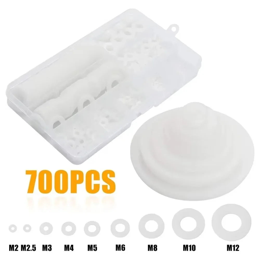 700Pcs / Set Nylon Washer M2-M12 9 Sizes Flat Gaskets Fasteners Assortment Kit - Black - 3