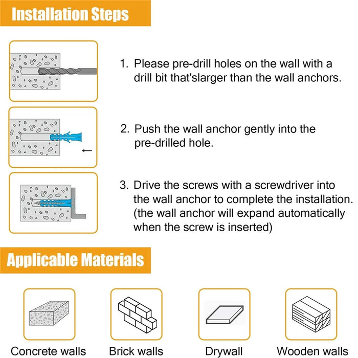 270Pcs / Set Expansion Bolt Self-Tapping Screws Wall Plugs for Brick Concrete Drywall Wood - 4