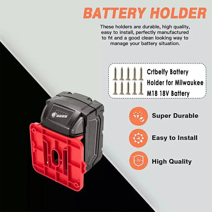 RIS-M-1 3Pcs For Milwaukee M18 18V Battery Holder Shelf Wall Mount Hanger Storage Rack - 3