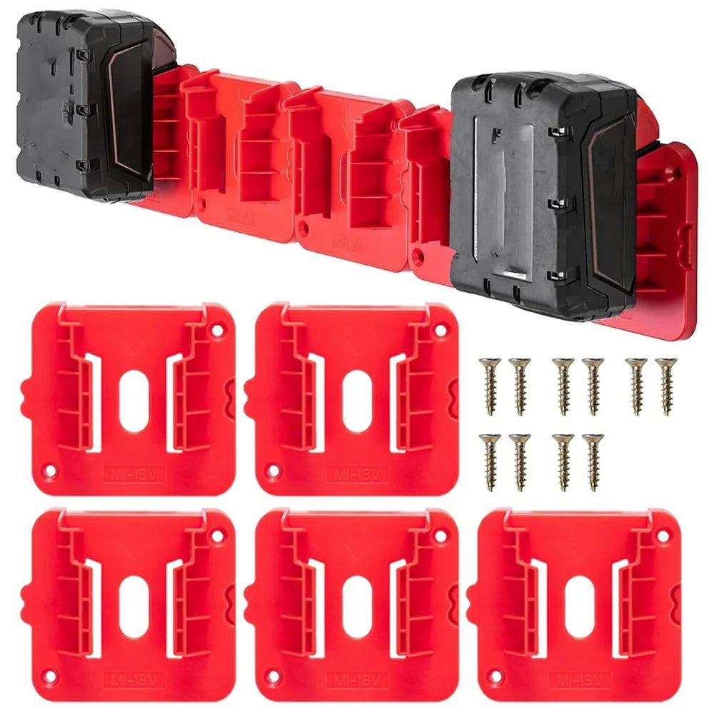 RIS-M-1 5Pcs For Milwaukee M18 18V Battery Holder Shelf Wall Mount Hanger Storage Rack - 1