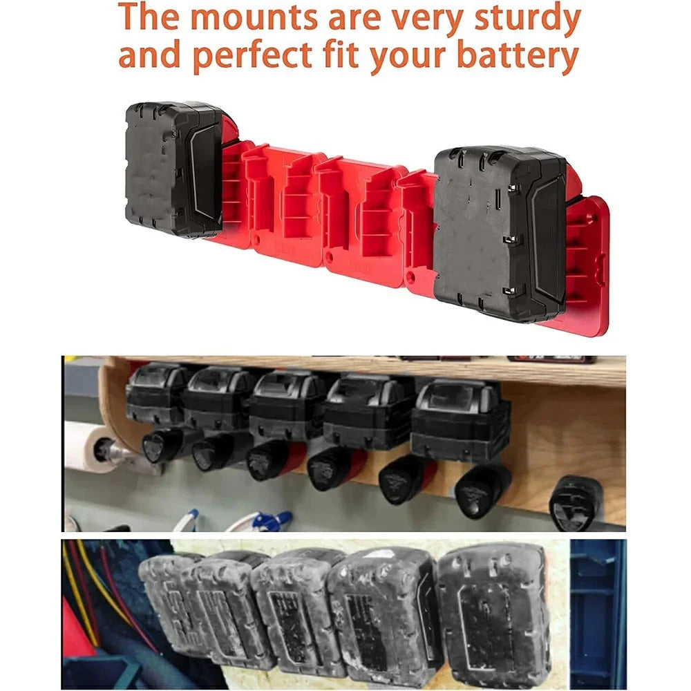 RIS-M-1 5Pcs For Milwaukee M18 18V Battery Holder Shelf Wall Mount Hanger Storage Rack - 2