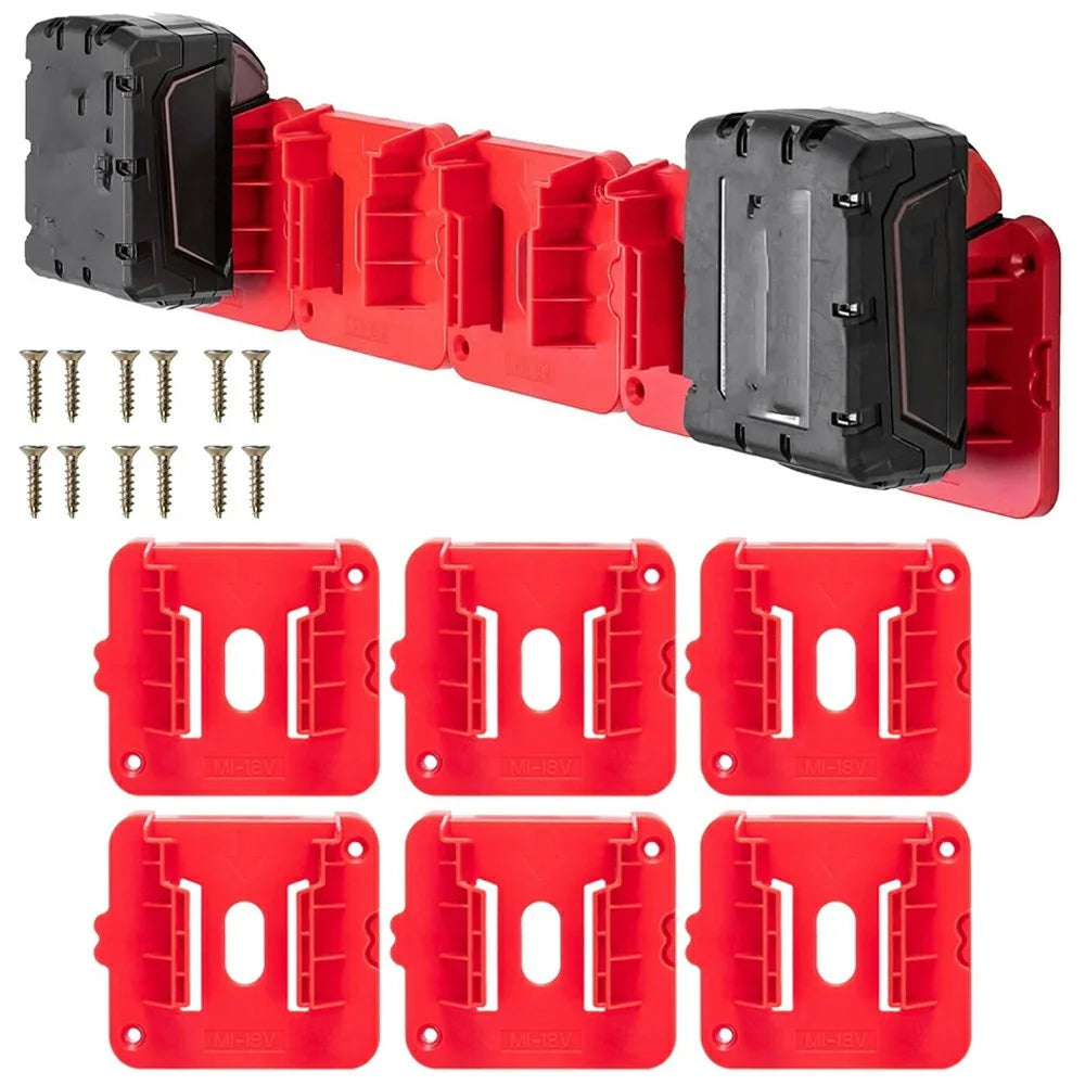 RIS-M-1 6Pcs For Milwaukee M18 18V Battery Holder Shelf Wall Mount Hanger Storage Rack - 1