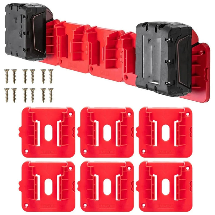 RIS-M-1 6Pcs For Milwaukee M18 18V Battery Holder Shelf Wall Mount Hanger Storage Rack - 1