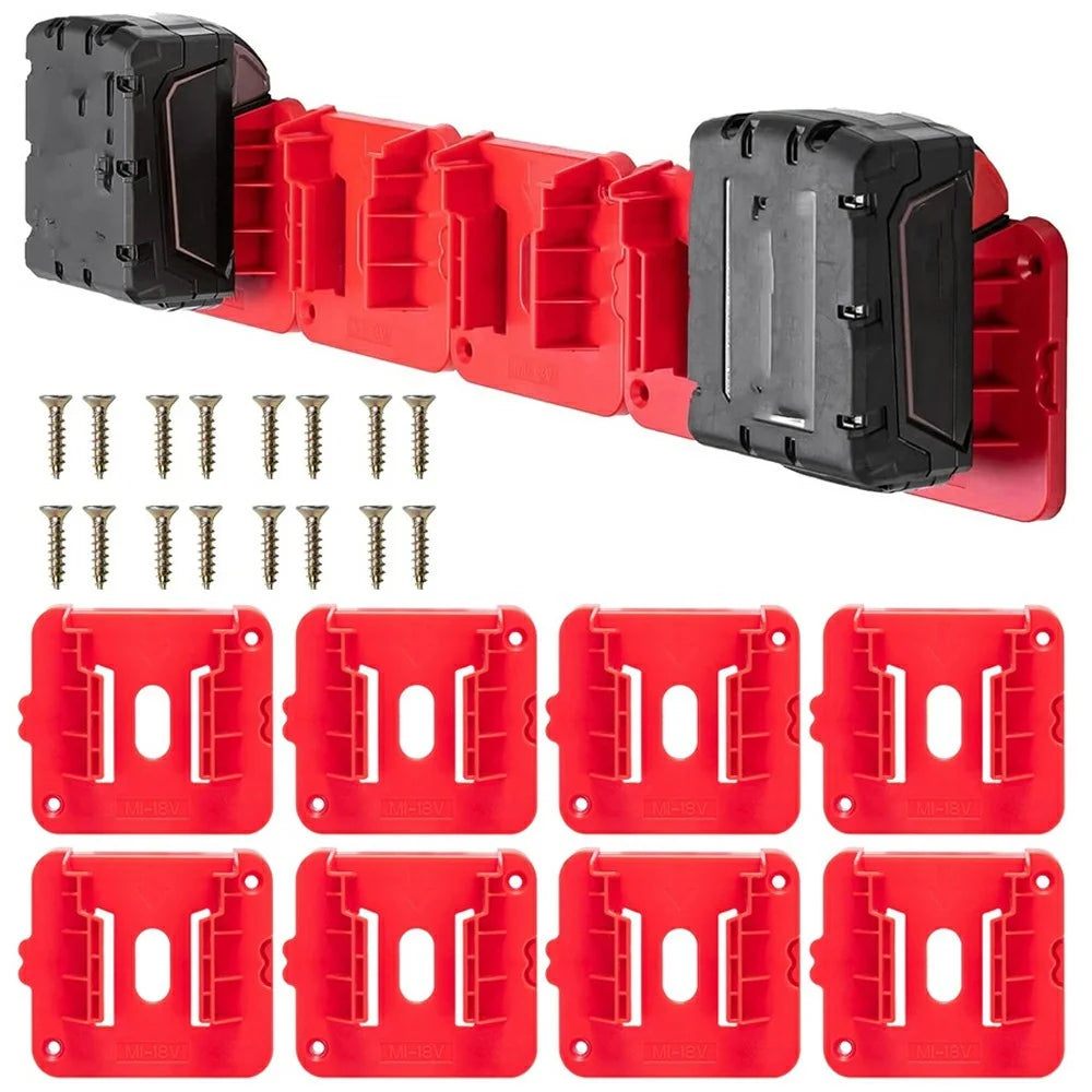 RIS-M-1 8Pcs For Milwaukee M18 18V Battery Holder Shelf Wall Mount Hanger Storage Rack - 1