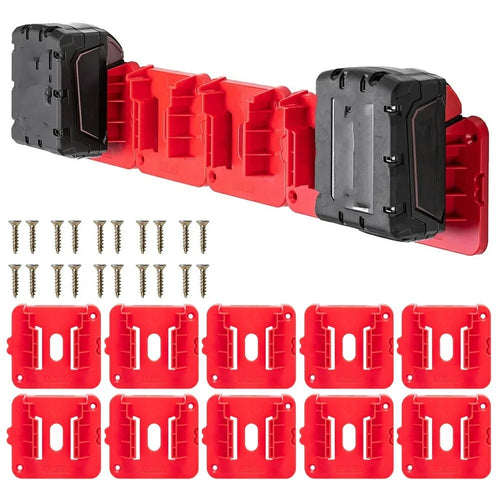 RIS-M-1 10Pcs For Milwaukee M18 18V Battery Holder Shelf Wall Mount Hanger Storage Rack - 1