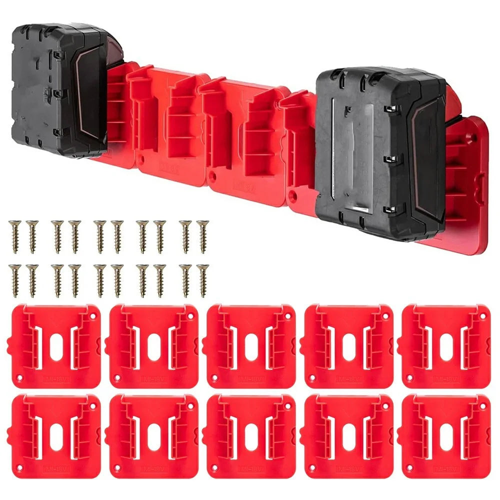 RIS-M-1 10Pcs For Milwaukee M18 18V Battery Holder Shelf Wall Mount Hanger Storage Rack - 1