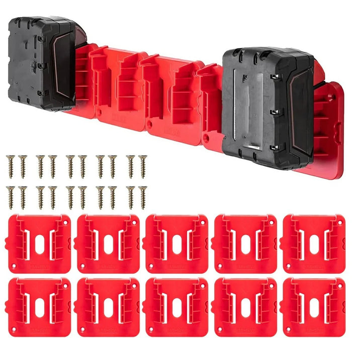 RIS-M-1 10Pcs For Milwaukee M18 18V Battery Holder Shelf Wall Mount Hanger Storage Rack - 1