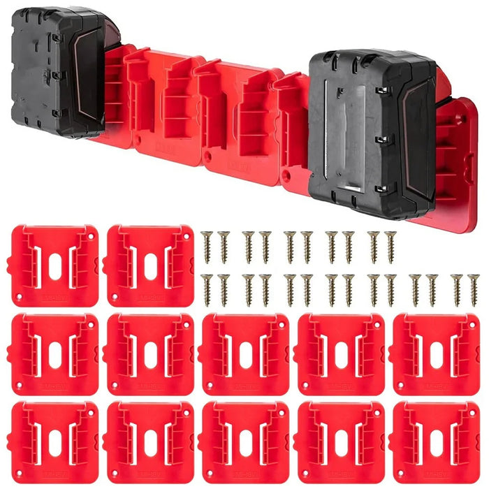 RIS-M-1 12Pcs For Milwaukee M18 18V Battery Holder Shelf Wall Mount Hanger Storage Rack - 1