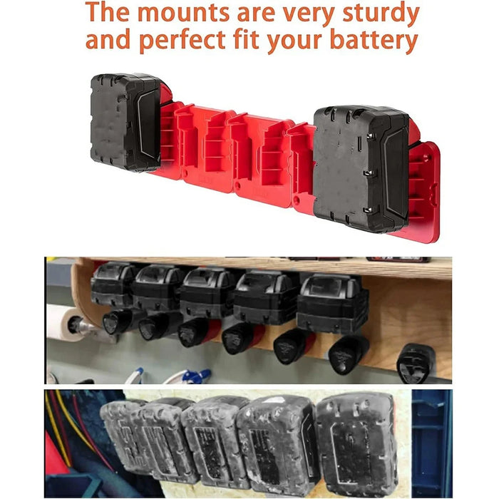 RIS-M-1 12Pcs For Milwaukee M18 18V Battery Holder Shelf Wall Mount Hanger Storage Rack - 2