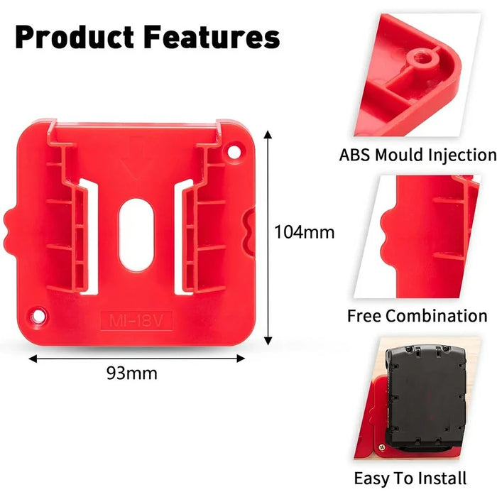 RIS-M-1 12Pcs For Milwaukee M18 18V Battery Holder Shelf Wall Mount Hanger Storage Rack - 6