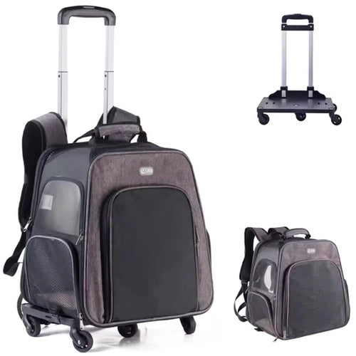 LDLC QS-052 Foldable Trolley Rod Design Pet Bag Breathable Dog Cat Backpack Scalable Outdoor Travel Pet Gift Carrier - Light Grey - 1