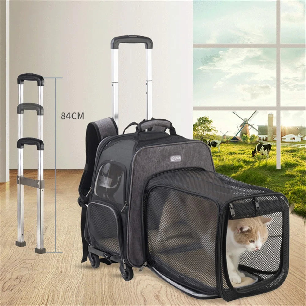 LDLC QS-052 Foldable Trolley Rod Design Pet Bag Breathable Dog Cat Backpack Scalable Outdoor Travel Pet Gift Carrier - Light Grey - 2