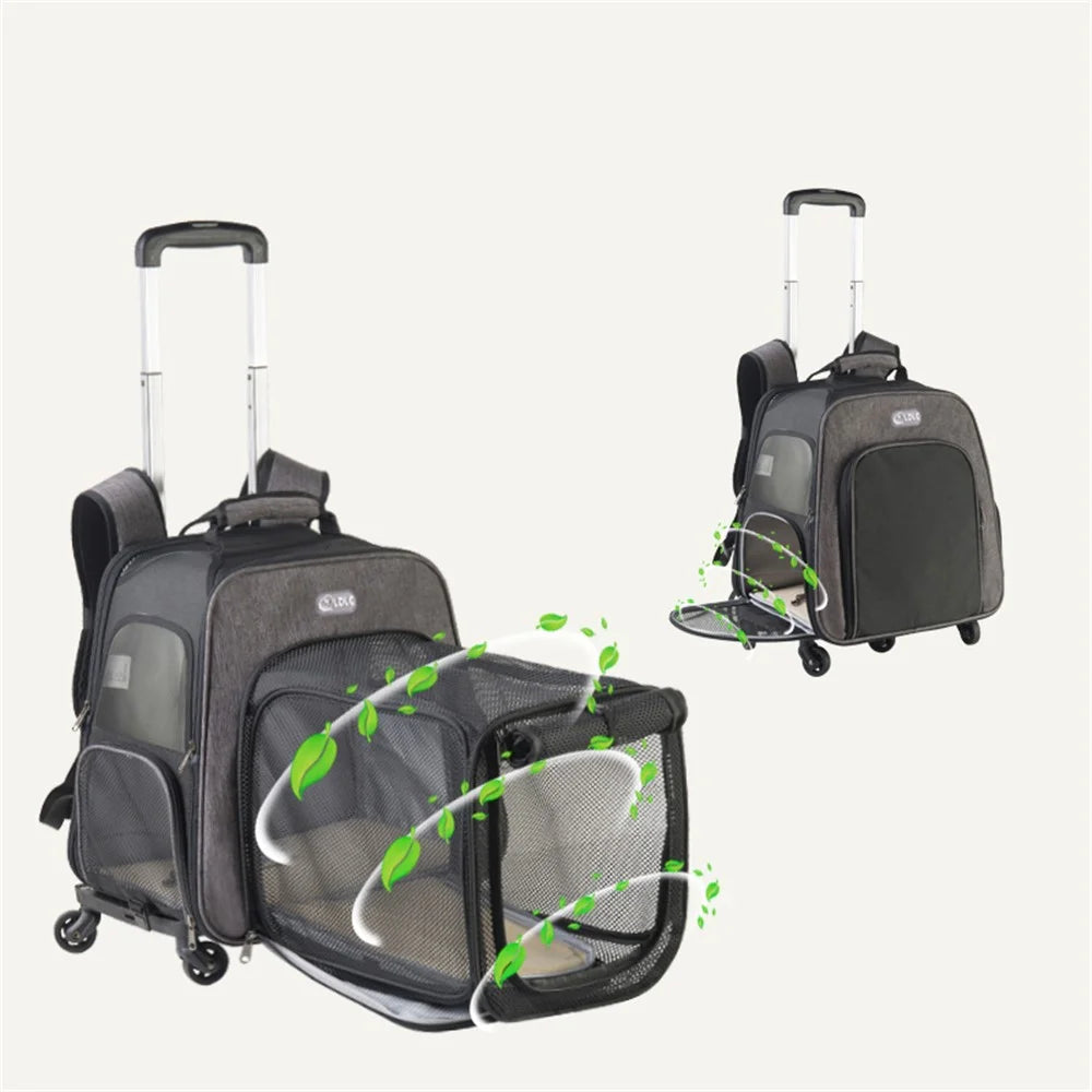 LDLC QS-052 Foldable Trolley Rod Design Pet Bag Breathable Dog Cat Backpack Scalable Outdoor Travel Pet Gift Carrier - Light Grey - 3
