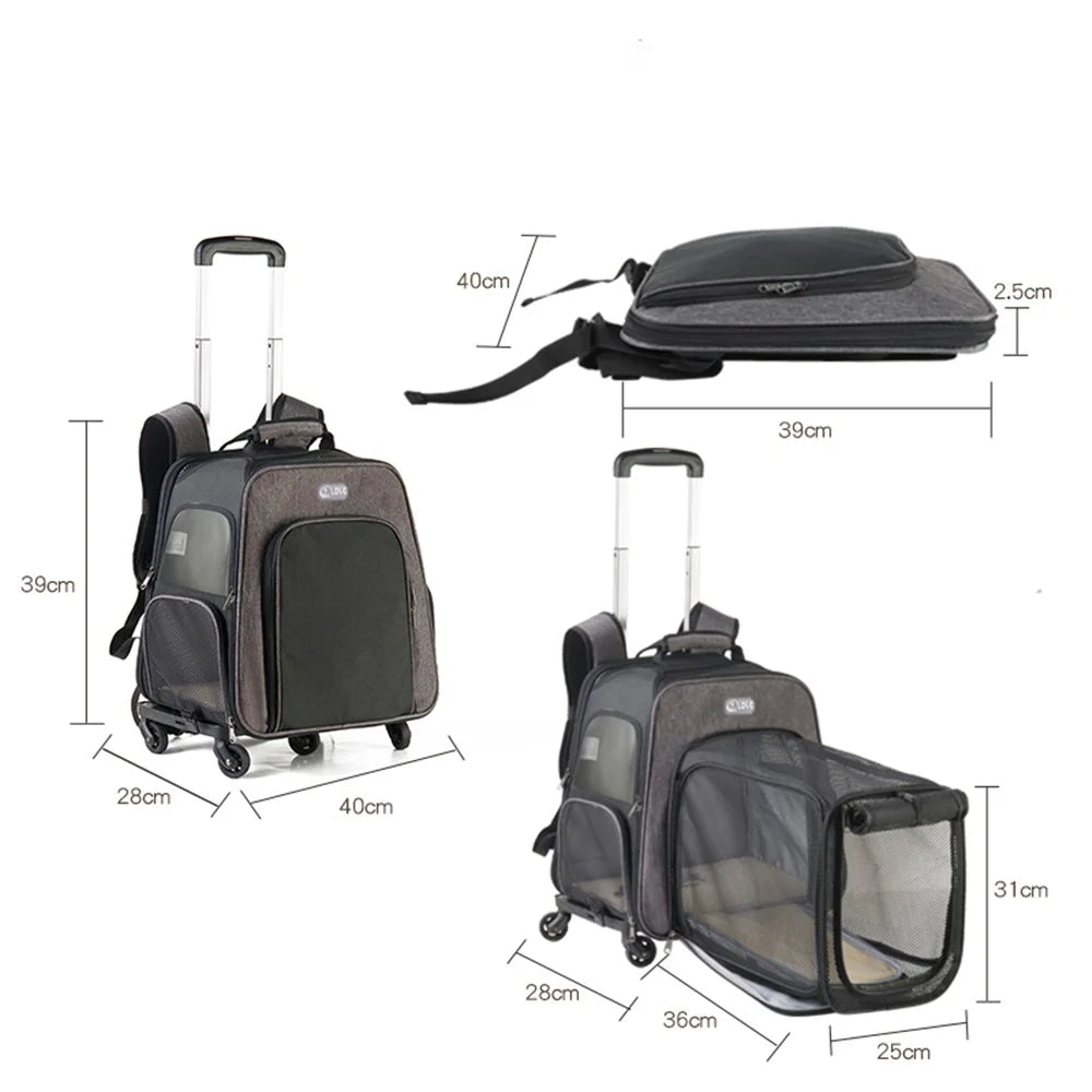 LDLC QS-052 Foldable Trolley Rod Design Pet Bag Breathable Dog Cat Backpack Scalable Outdoor Travel Pet Gift Carrier - Light Grey - 6