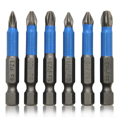 6Pcs S2 Steel Anti-Slip Screwdriver Bits PH1 / PH2 / PH3 / PZ1 / PZ2 / PZ3 Electric Screwdriver Bit Set - 1