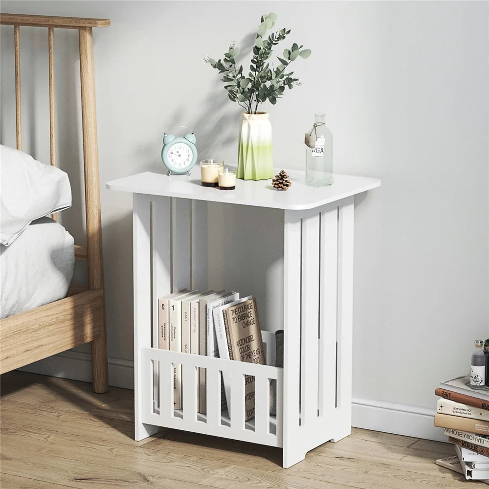 Wood-Plastic Board Nightstand Storage Cabinet Bedroom Living Room Side Table, 40cm Height Single Layer - 1