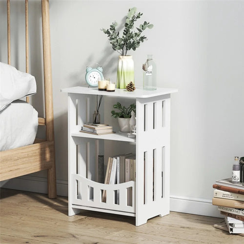 Wood-Plastic Board Nightstand Storage Cabinet Bedroom Living Room Side Table, 40cm Height Double Layer - 1