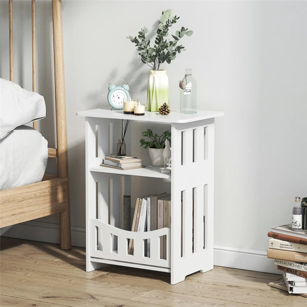 Wood-Plastic Board Nightstand Storage Cabinet Bedroom Living Room Side Table, 40cm Height Double Layer - 1