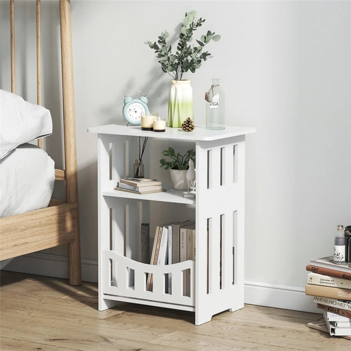 Wood-Plastic Board Nightstand Storage Cabinet Bedroom Living Room Side Table, 40cm Height Double Layer - 1